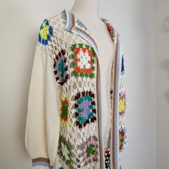 Free with Purchase Shein Granny Square Cardigan Long Sleeve Open Front - Picture 7 of 9